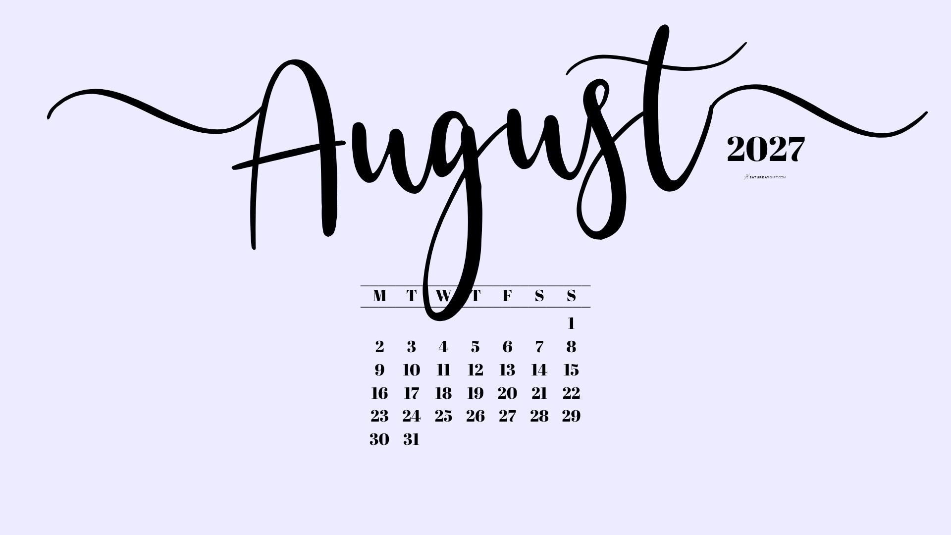 August 2027 Desktop Background Wallpaper - Lilac | SaturdayGift