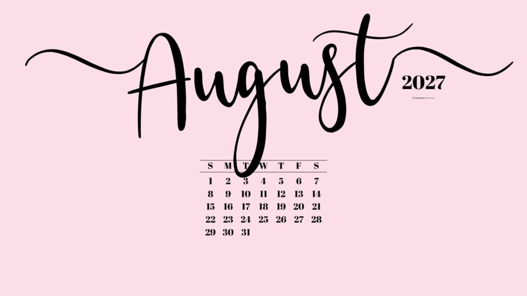 August 2027 Desktop Background Wallpaper - Pink | SaturdayGift