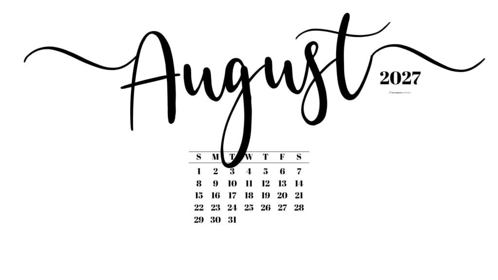 August 2027 Desktop Background Wallpaper - White | SaturdayGift