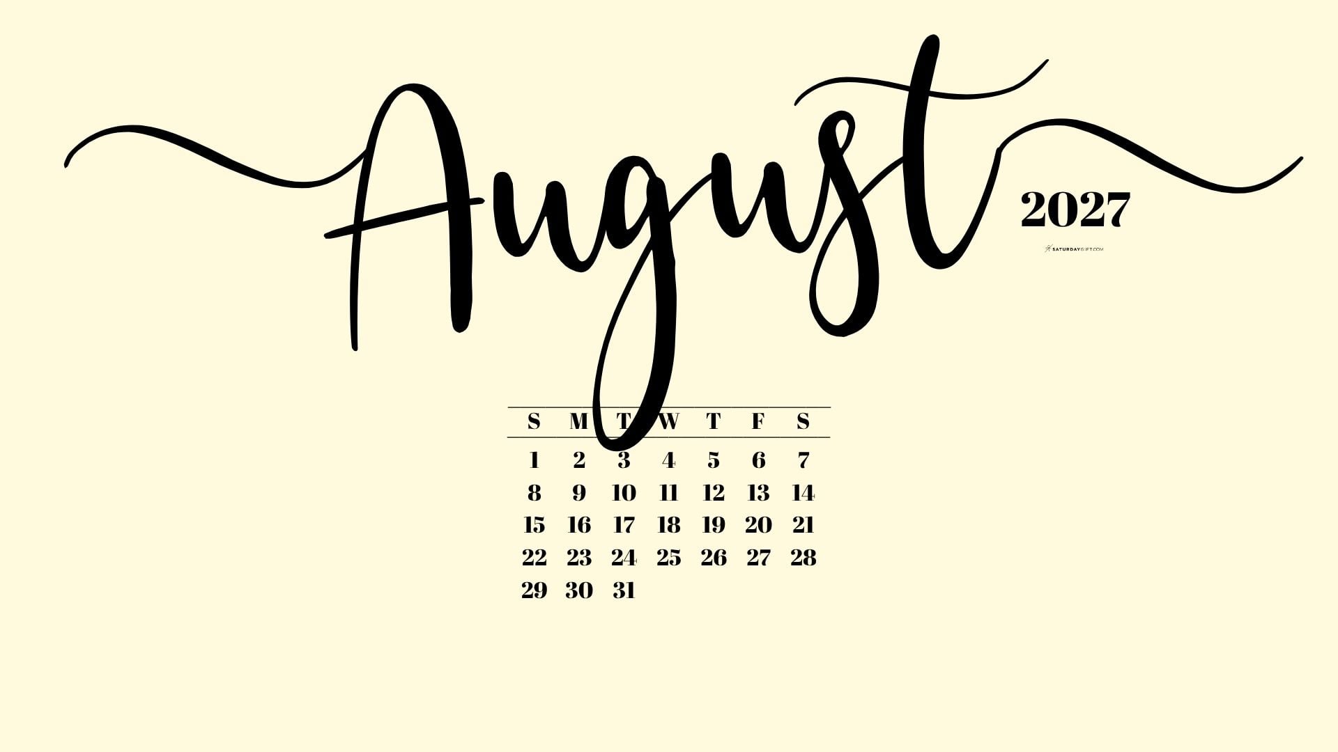 August 2027 Desktop Background Wallpaper - Yellow | SaturdayGift