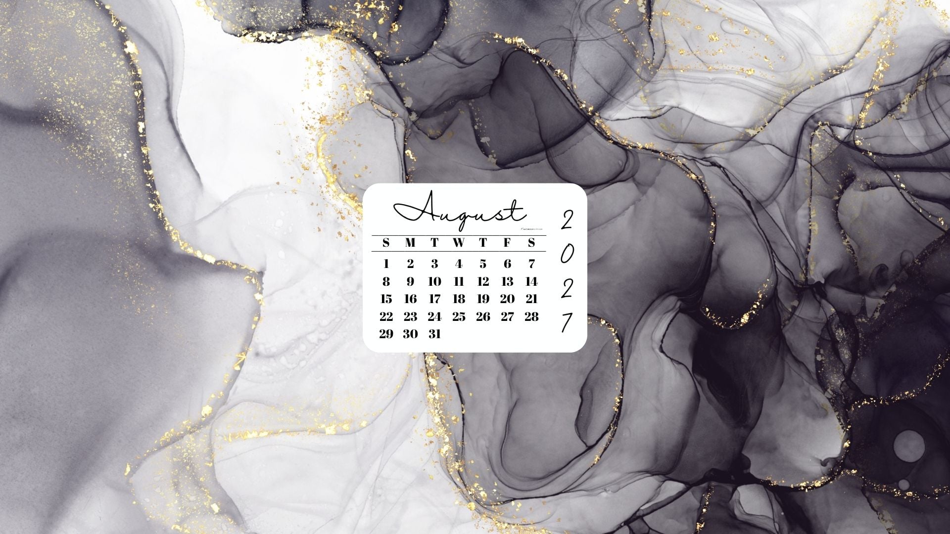 August 2027 Desktop Wallpaper Background - Grey & Gold | SaturdayGift