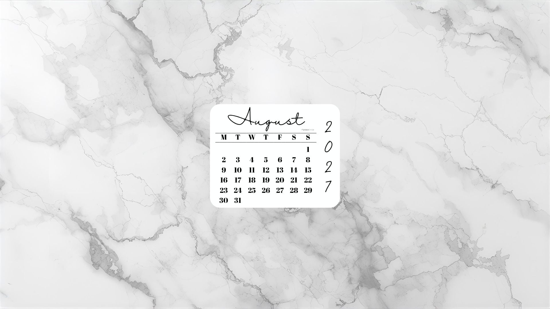 August 2027 Desktop Wallpaper Background - Light Grey | SaturdayGift