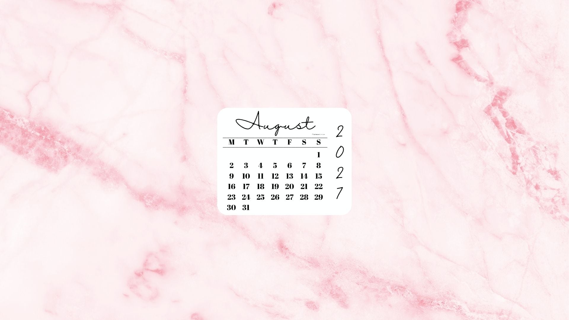 August 2027 Desktop Wallpaper Background - Light Rose | SaturdayGift
