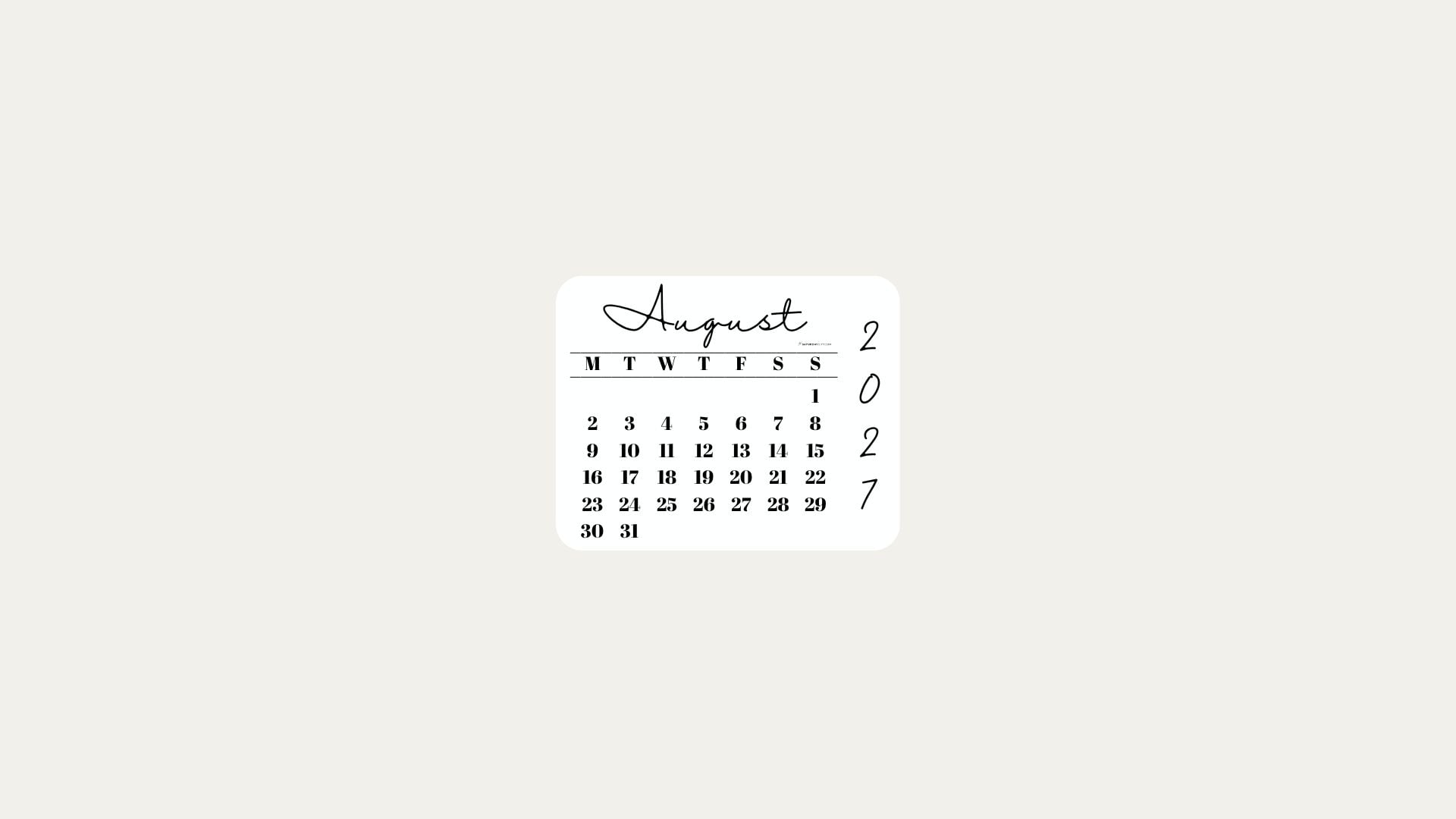 August 2027 Desktop Wallpaper Background - Minimal Beige | SaturdayGift