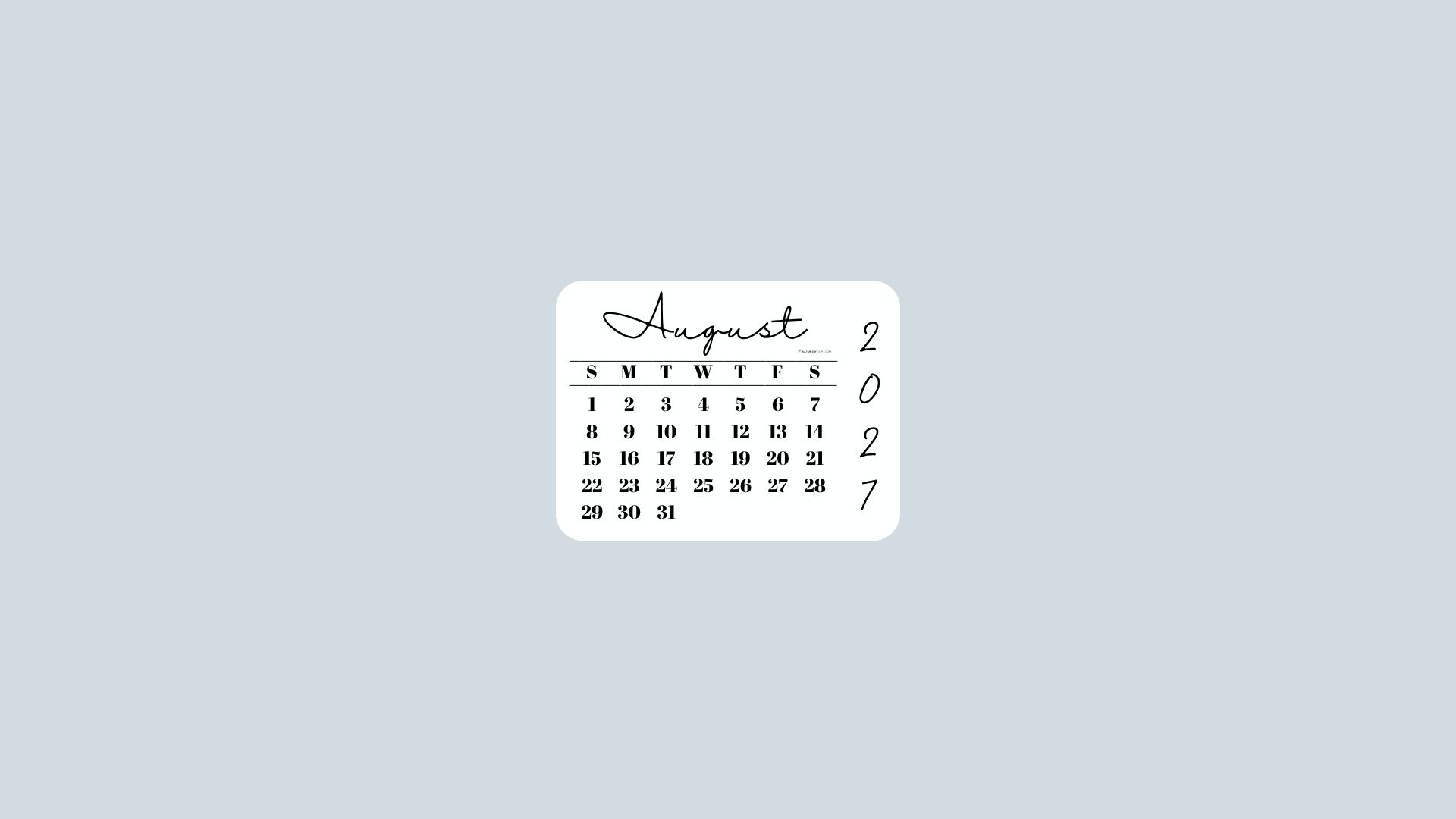 August 2027 Desktop Wallpaper Background - Minimal Grey | SaturdayGift