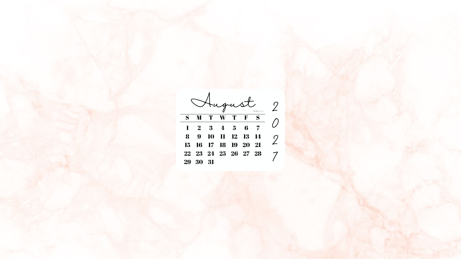 August 2027 Desktop Wallpaper Background - Peach | SaturdayGift