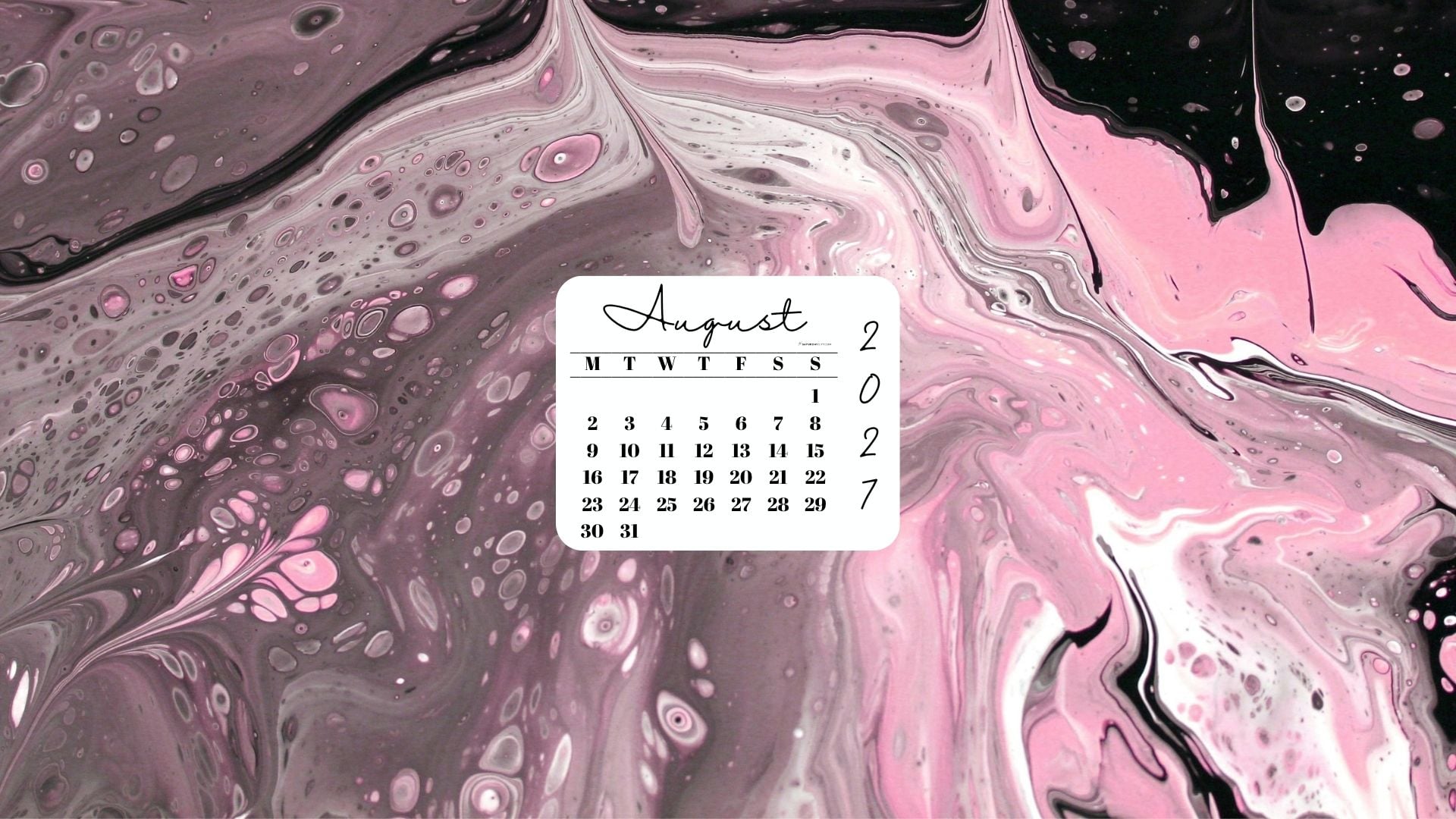 August 2027 Desktop Wallpaper Background - Pink & Black | SaturdayGift