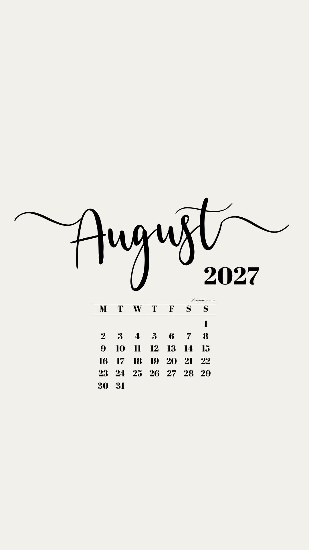 August 2027 Phone Background Wallpaper - Beige | SaturdayGift