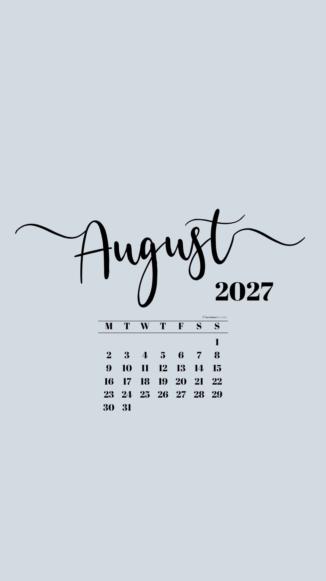 August 2027 Phone Background Wallpaper - Grey | SaturdayGift