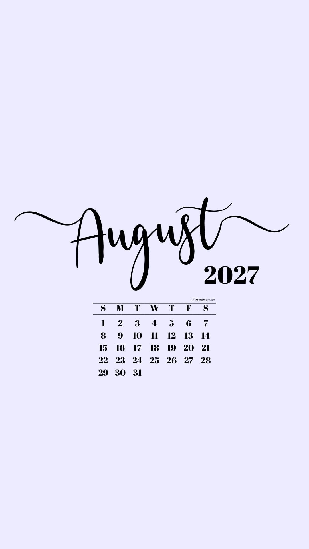 August 2027 Phone Background Wallpaper - Lilac | SaturdayGift