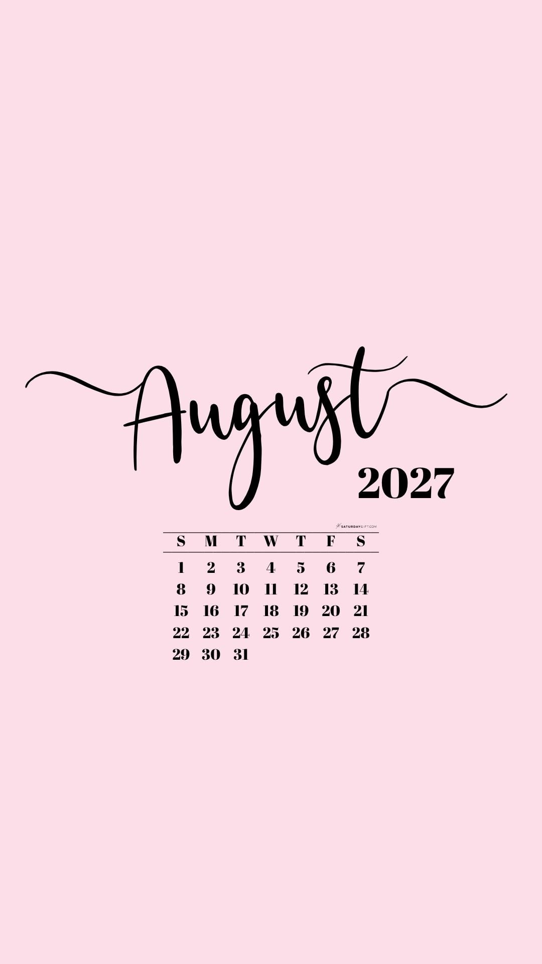 August 2027 Phone Background Wallpaper - Pink | SaturdayGift