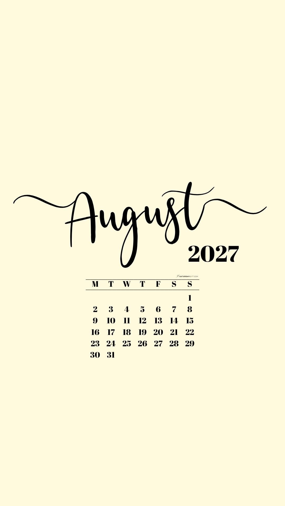 August 2027 Phone Background Wallpaper - Yellow | SaturdayGift