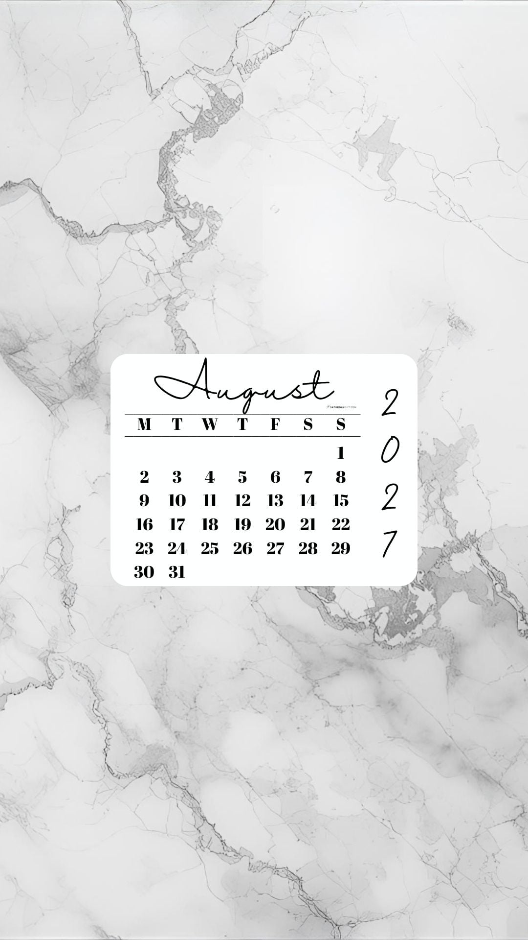 August 2027 Phone Wallpaper Background - Light Grey | SaturdayGift