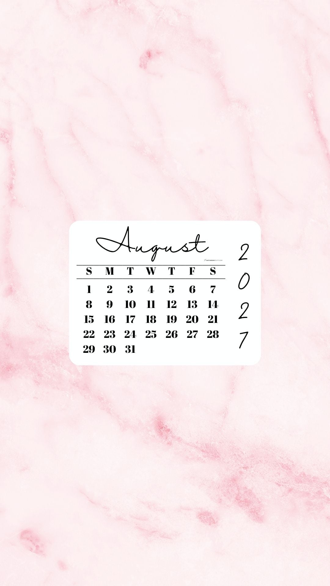 August 2027 Phone Wallpaper Background - Light Rose | SaturdayGift