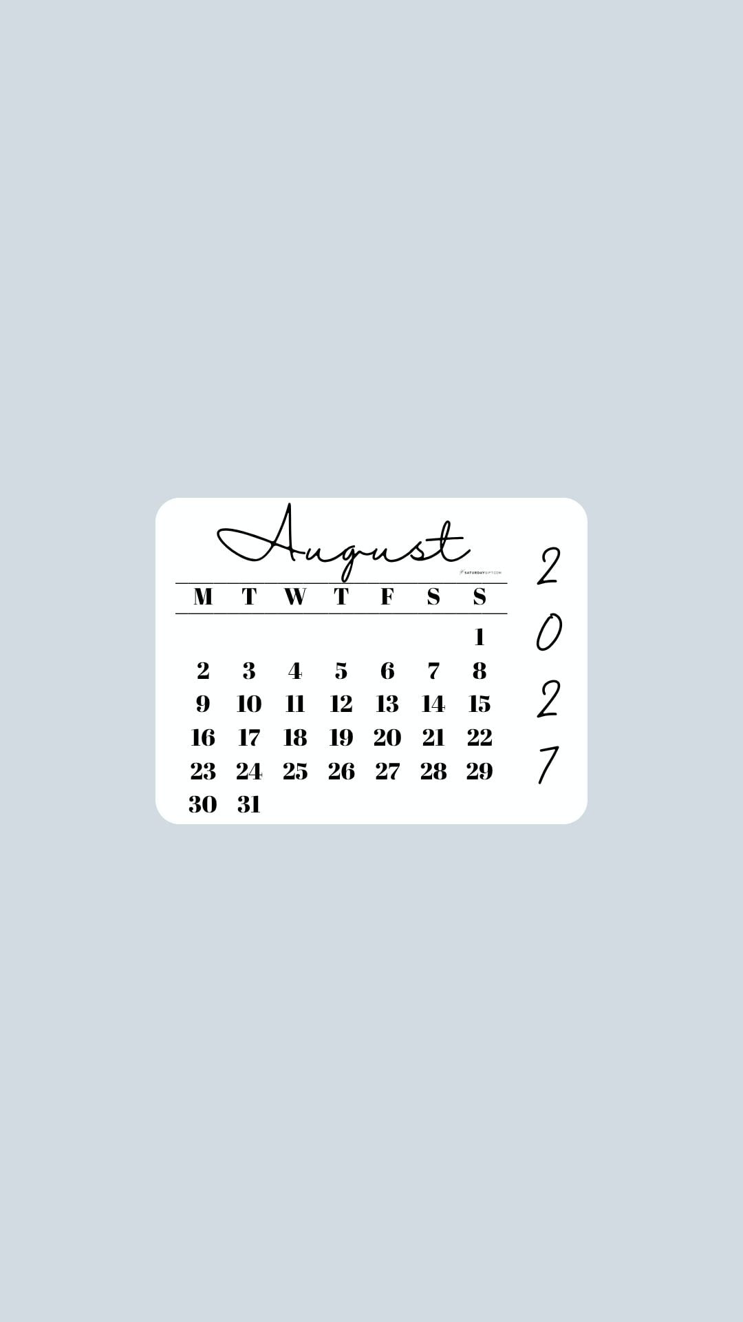 August 2027 Phone Wallpaper Background - Minimal Grey | SaturdayGift