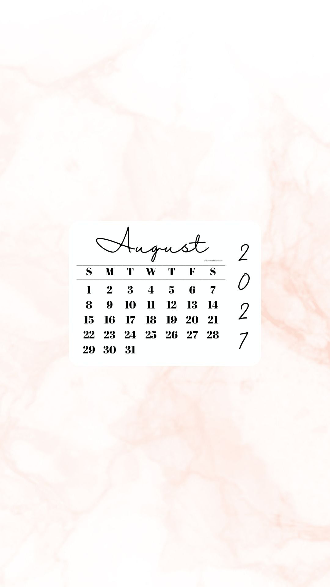 August 2027 Phone Wallpaper Background - Peach | SaturdayGift