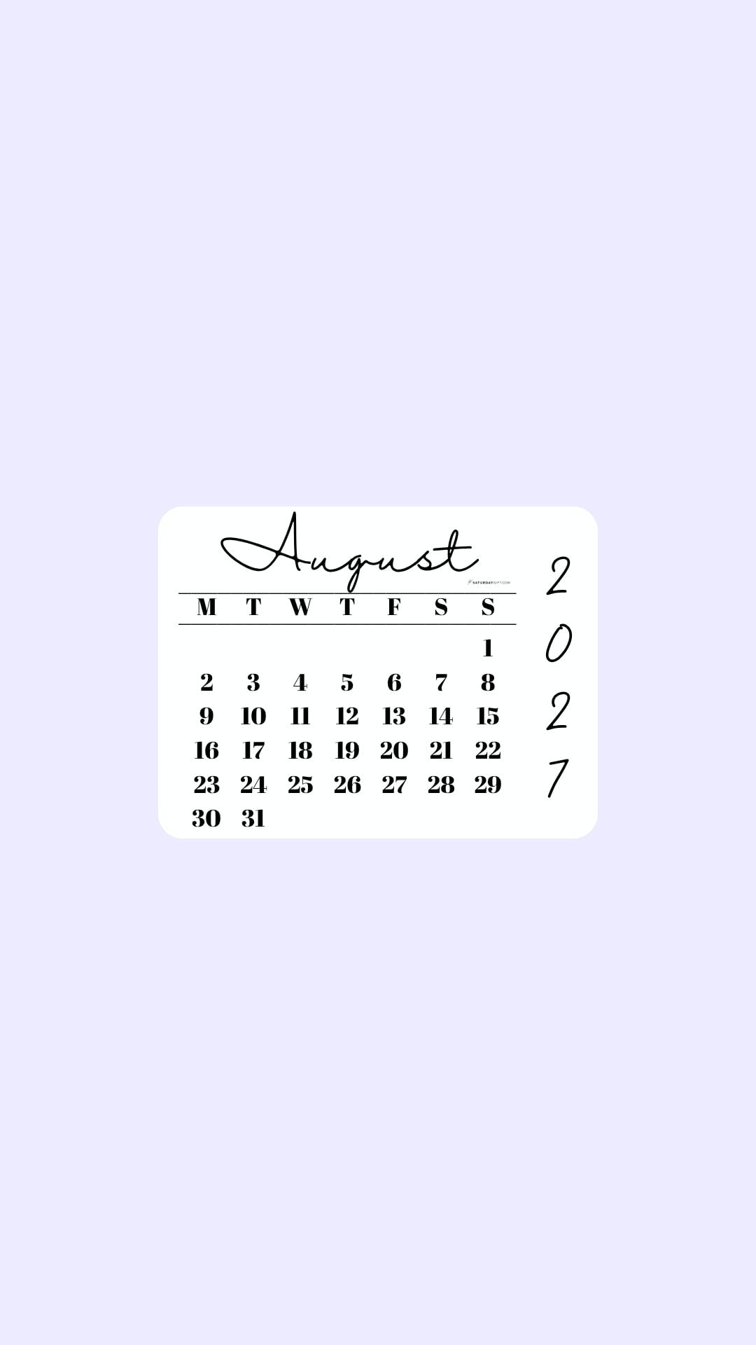 August 2027 Phone Wallpaper Background - Simple Lilac | SaturdayGift