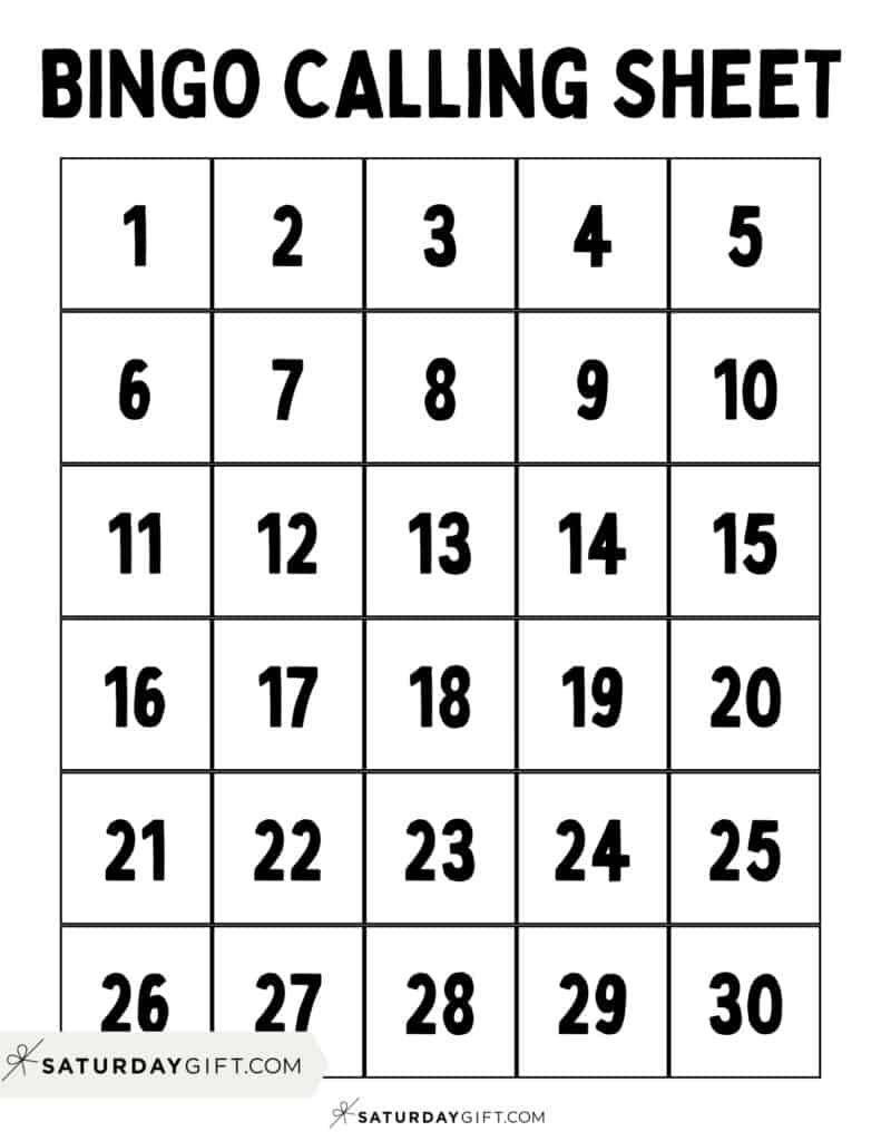Cute & Free Printable Bingo Cards - 30 Cards + Calling Sheet | SaturdayGift