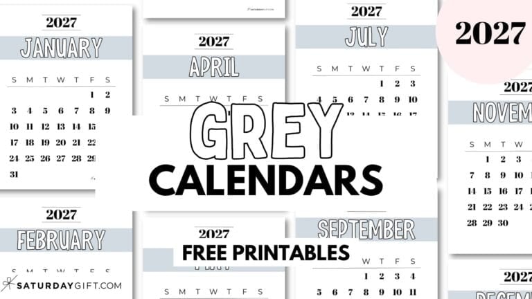 Basic Calendar Templates 2027 Free Printables Simple Grey by SaturdayGift