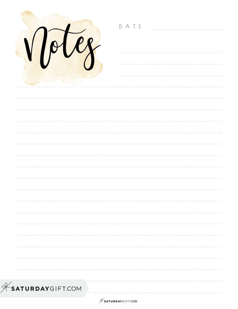 Beautiful beige printable watercolor note pages | SaturdayGift
