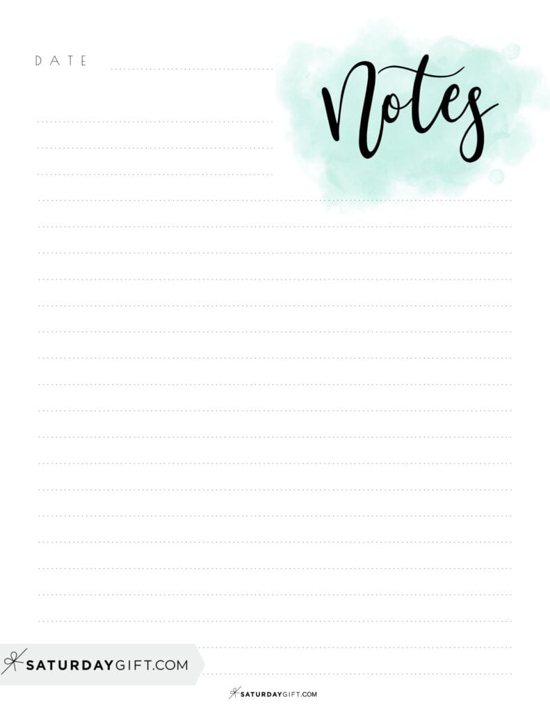 Beautiful green printable watercolor note pages | SaturdayGift