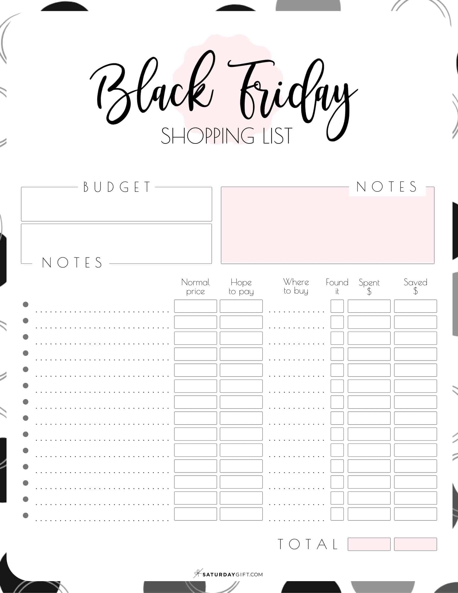 Black Friday Shopping List Printable - Pretty. Practical. (And free!)