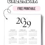 Black & White 2029 Yearly Calendar - Free Printable | SaturdayGift