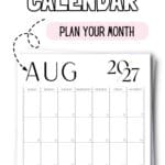 Black & White August 2027 Calendar - Plan Your Month | SaturdayGift
