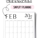 Black & White February 2027 Calendar - Simplify Planning | SaturdayGift