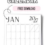 Black & White January 2027 Calendar - Free Download | SaturdayGift