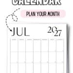 Black & White July Calendar - Plan Your Month | SaturdayGift