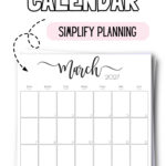 Black & White March 2027 Calendar - Simplify Planning | SaturdayGift
