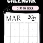 Black & White March 2027 Calendar - Stay on Track | SaturdayGift
