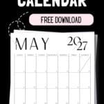 Black & White May 2027 Calendar - Free Download | SaturdayGift