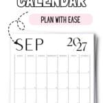 Black & White September 2027 Calendar - Plan With Ease | SaturdayGift