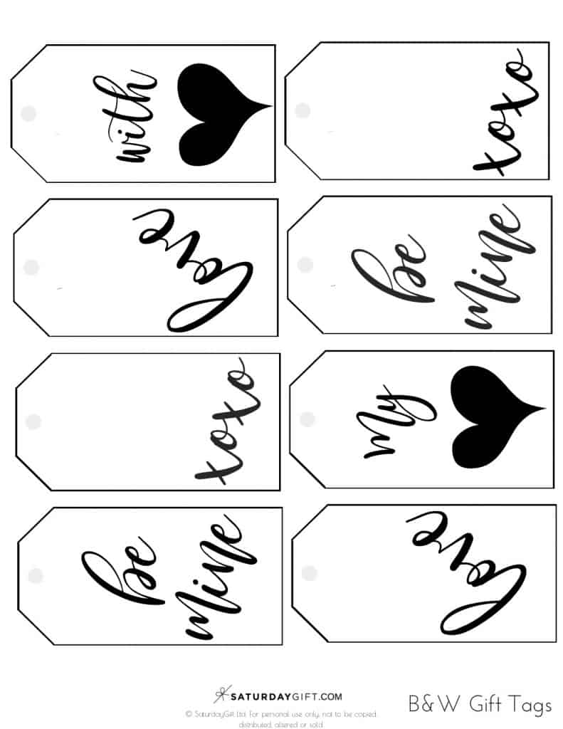 Black And White Valentine S Day Gift Tags Free Printable Saturdaygift