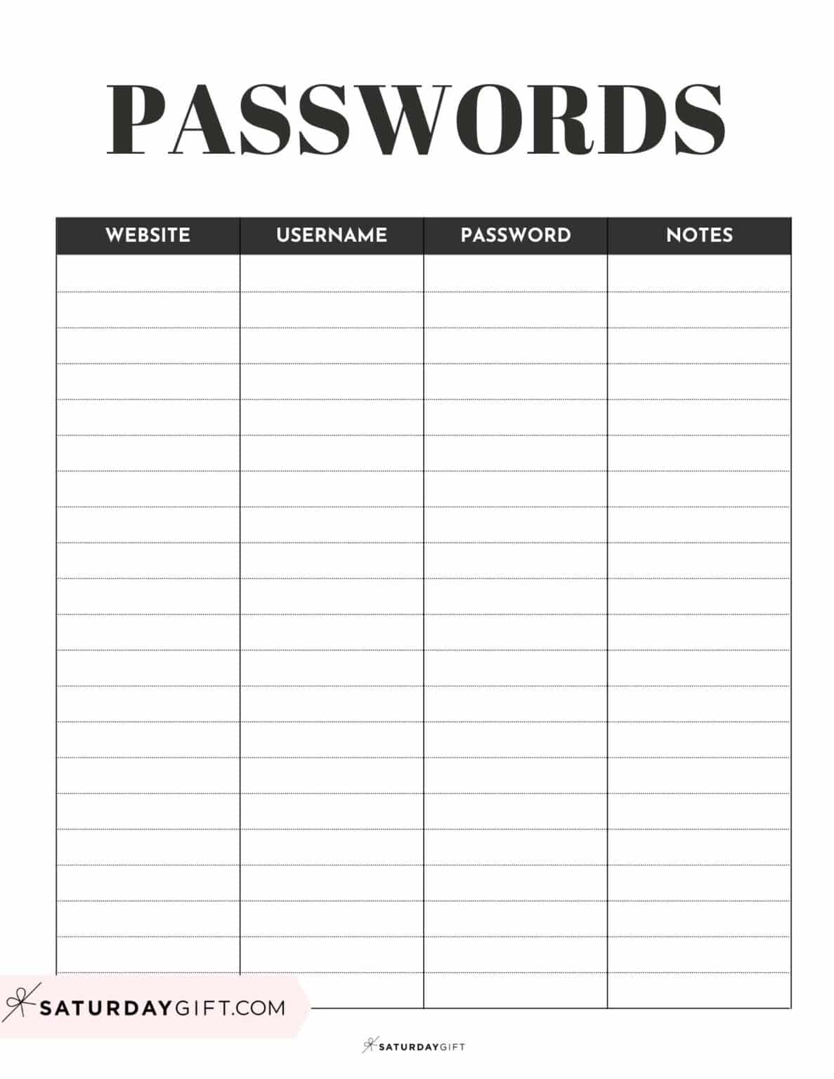 Password Tracker Printable - 15 Cute & Free Password Keepers