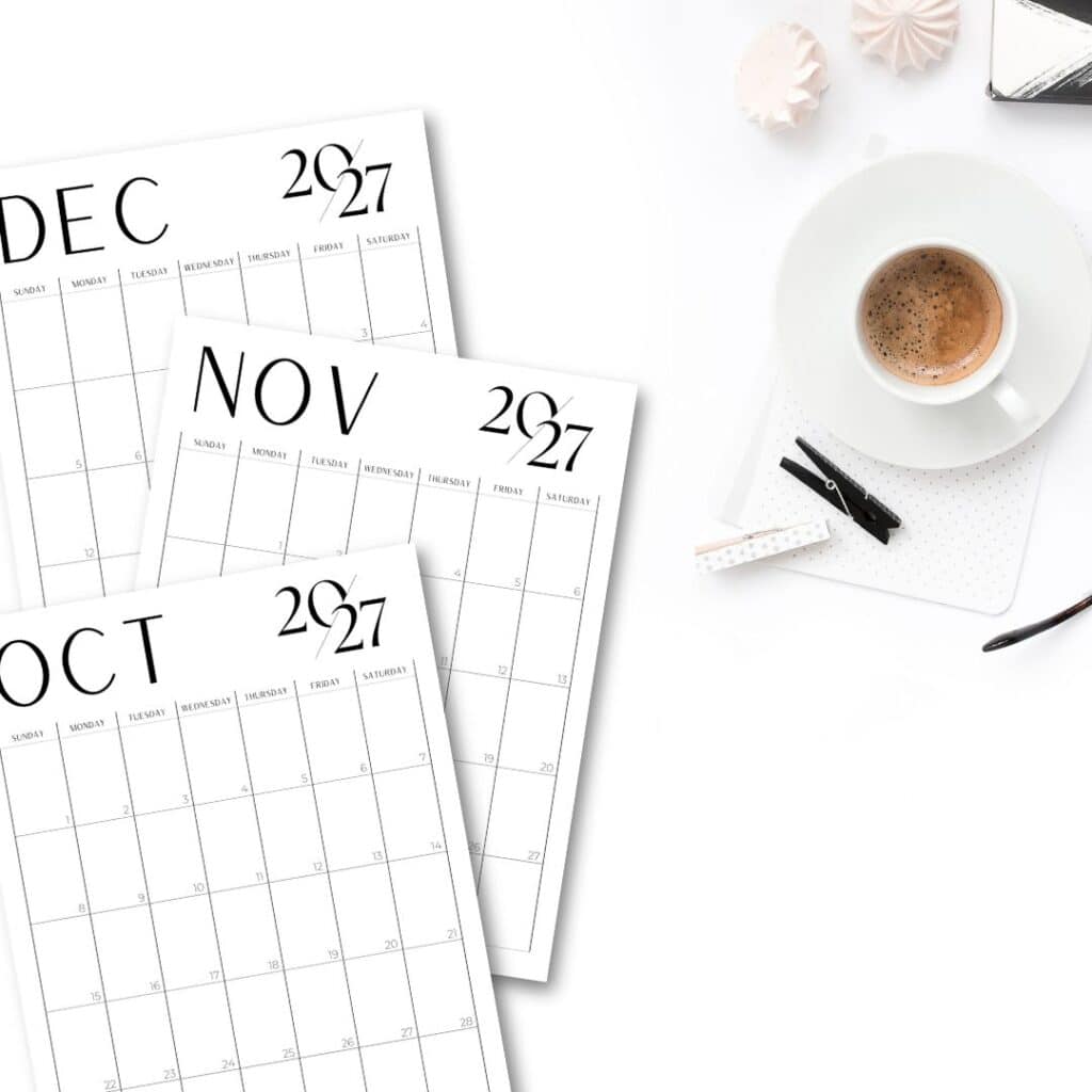 Black and white stylish vertical 2027 calendars | SaturdayGift