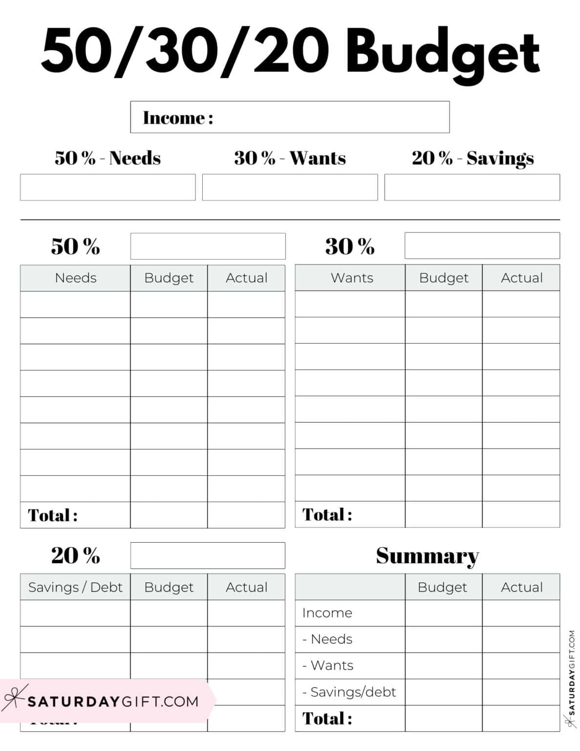 50/30/20 Budget Template - 5 Cute (&amp;Free!) Budgeting Planners