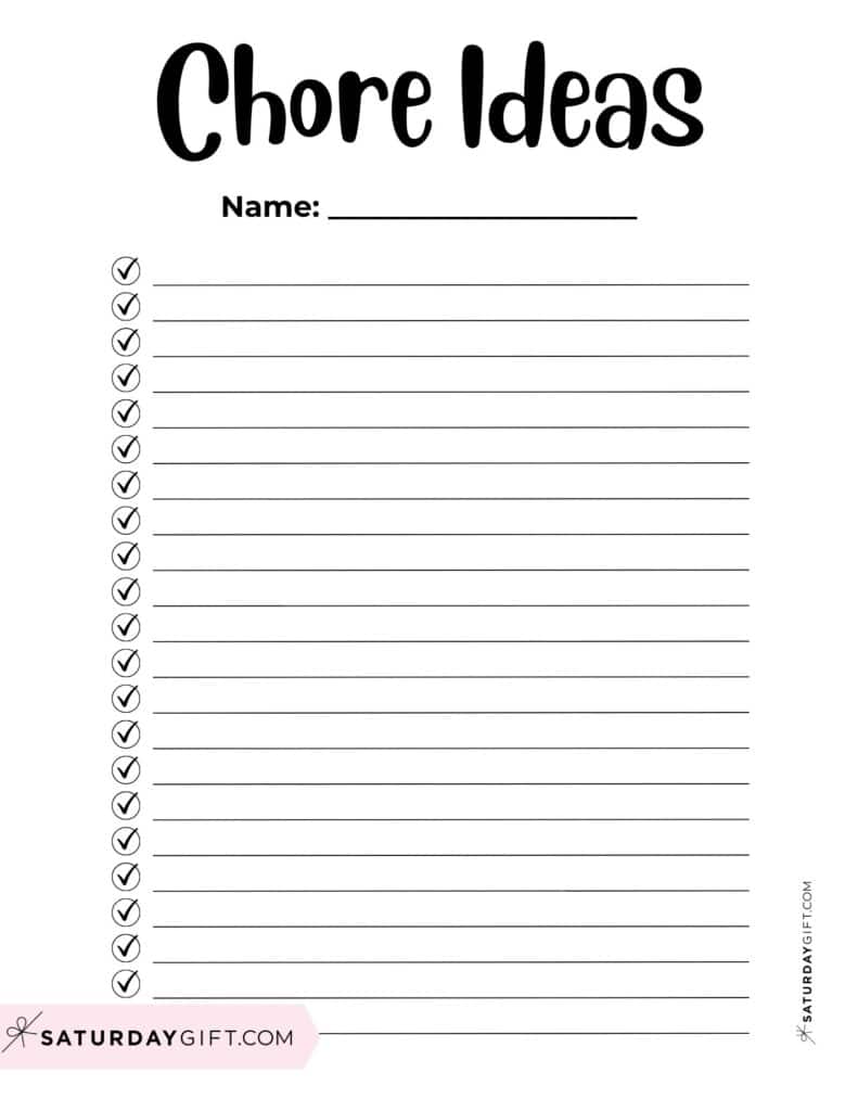 Blank Chore Ideas List | SaturdayGift