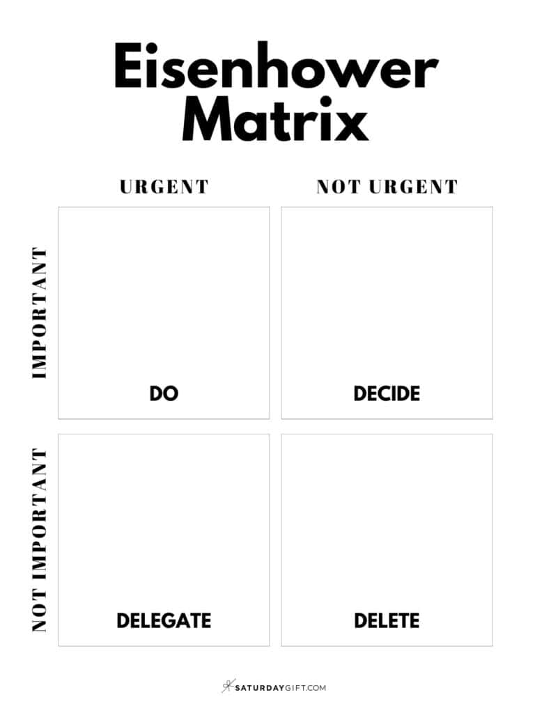 Blank Eisenhower Box Template Printable Black & White PDF