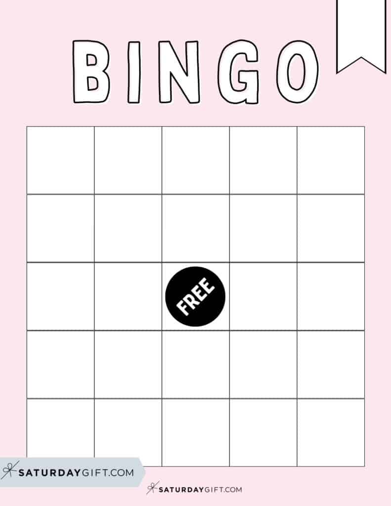 Blank free printable bingo card - pretty pink | SaturdayGift