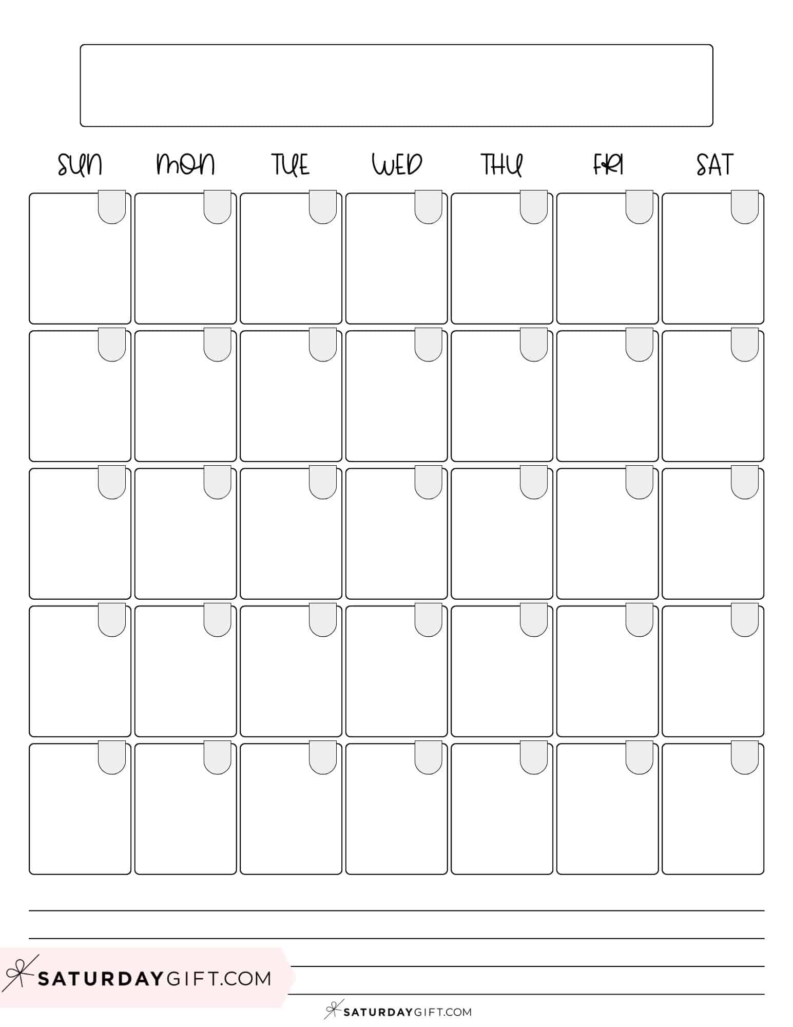 Blank Calendar templates - 29 Cute & Free Printables | SaturdayGift