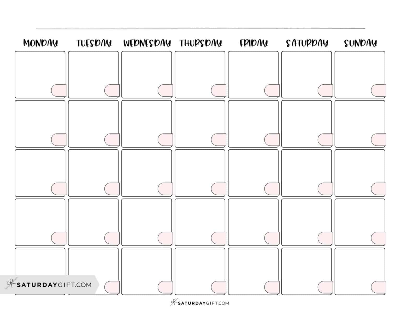 Blank Calendar templates - 29 Cute & Free Printables | SaturdayGift