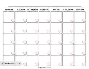 Blank Calendar templates - 29 Cute & Free Printables | SaturdayGift