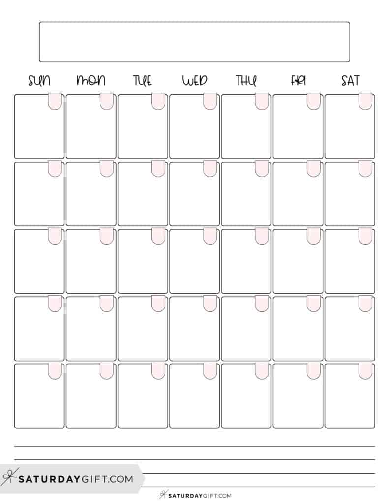 Blank monthly calendar template pink - portrait orientation Sunday-start week