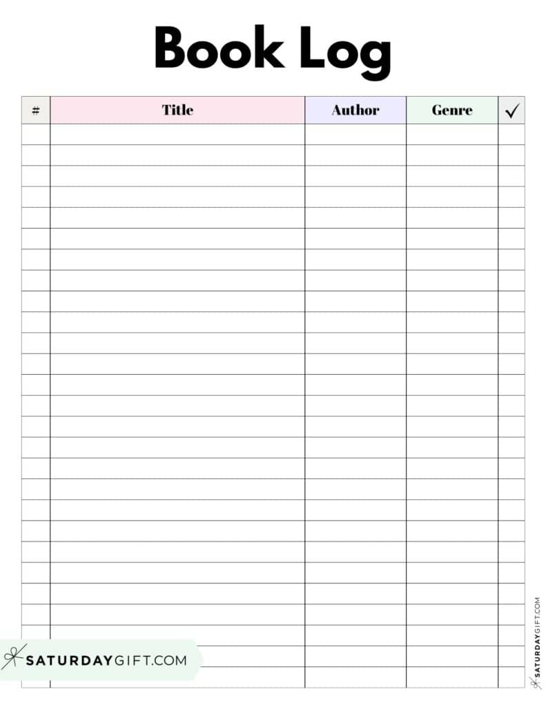 Book Log Template - Title Author Genre