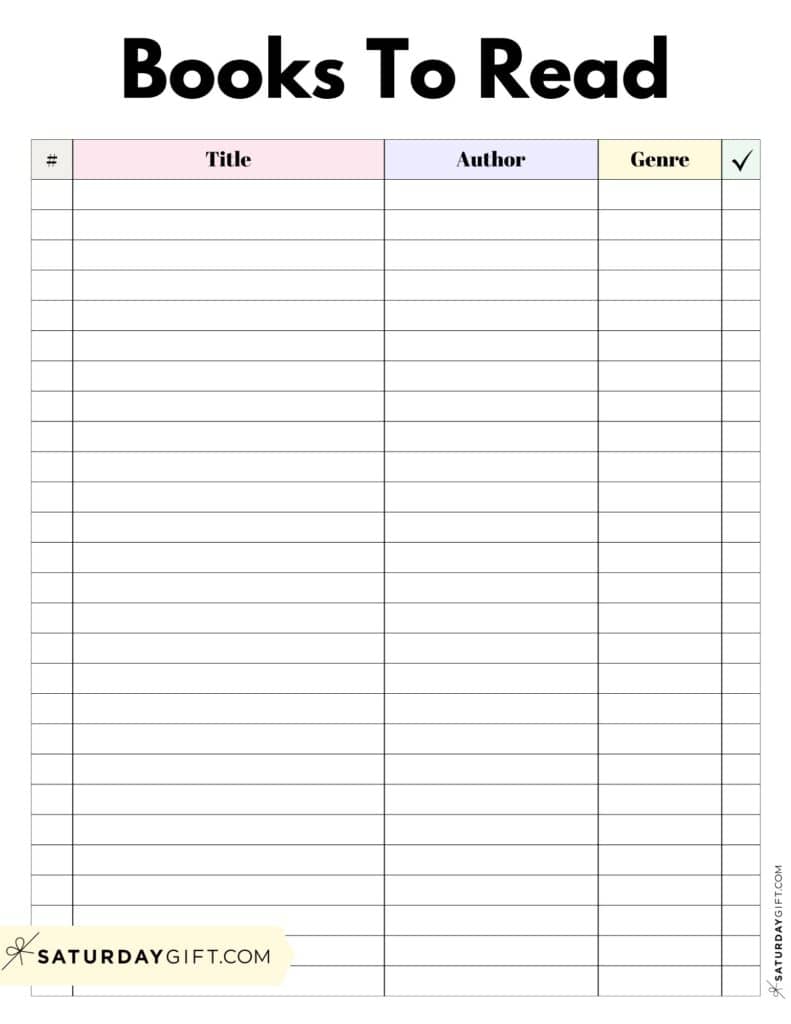 Books to Read Printable Log