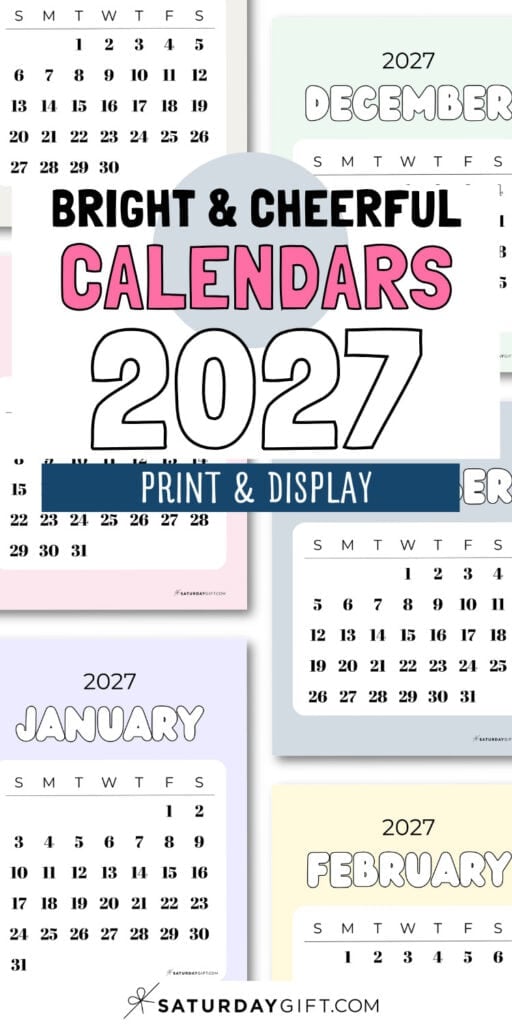 Bright & Cheerful Calendars 2027 - Print & Display | SaturdayGift