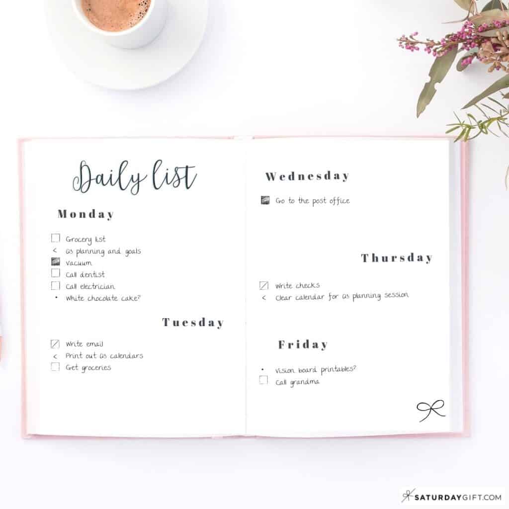 Bullet Journal Dailies - BuJo Daily Spread / Daily list Ideas